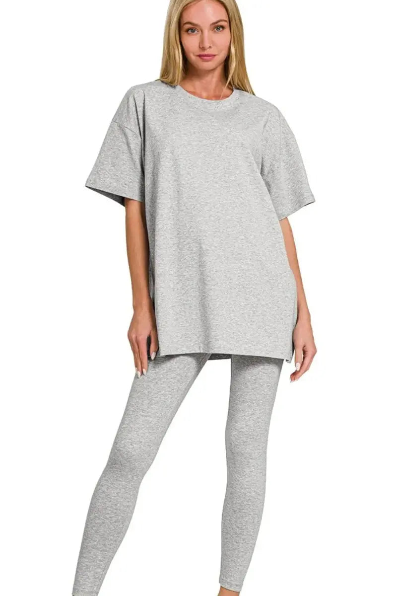 Zenana Cotton Round Neck Top & Legging Set - Love Salve